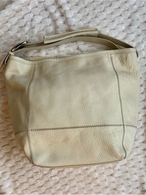 Cole Haan Cream Ivory Pebbled Leather Large Hobo Shoulder Bag Silver Hardware